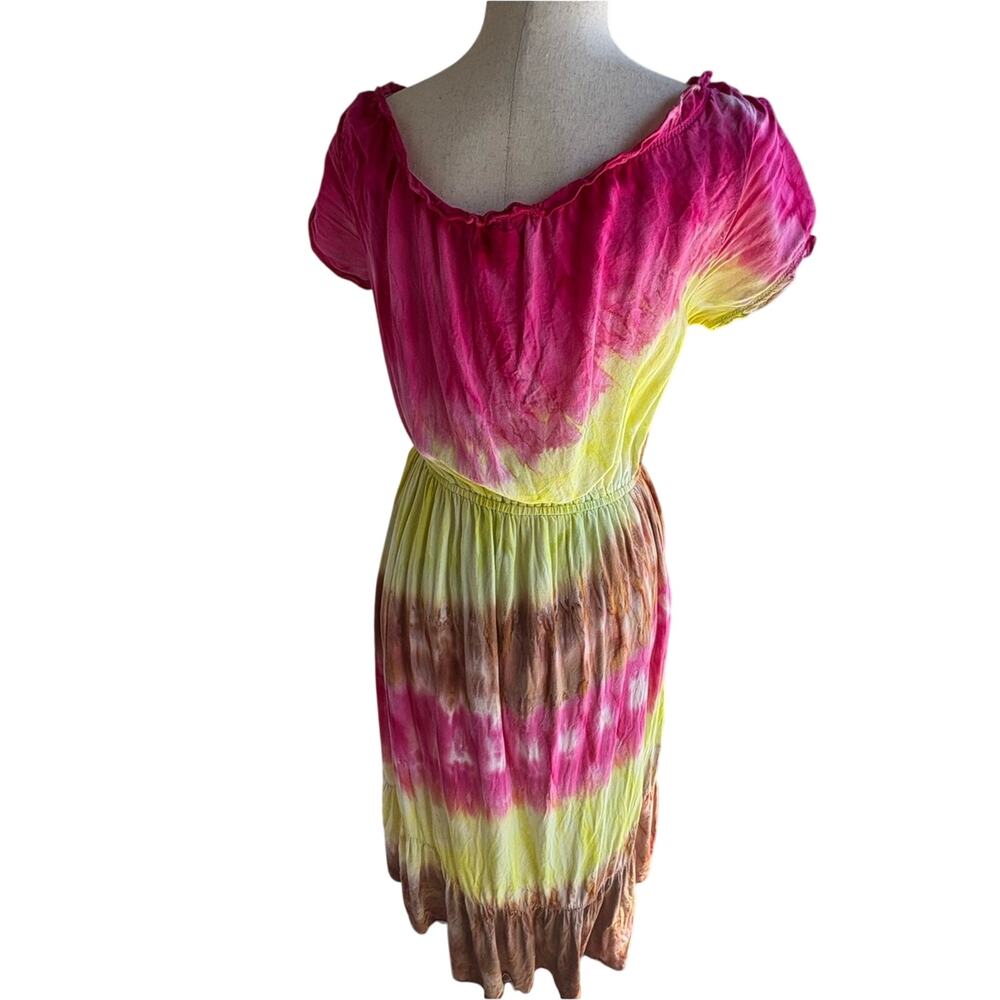 Women's Pink & Yellow Tie-Dye Smocked Waist Mini Dress